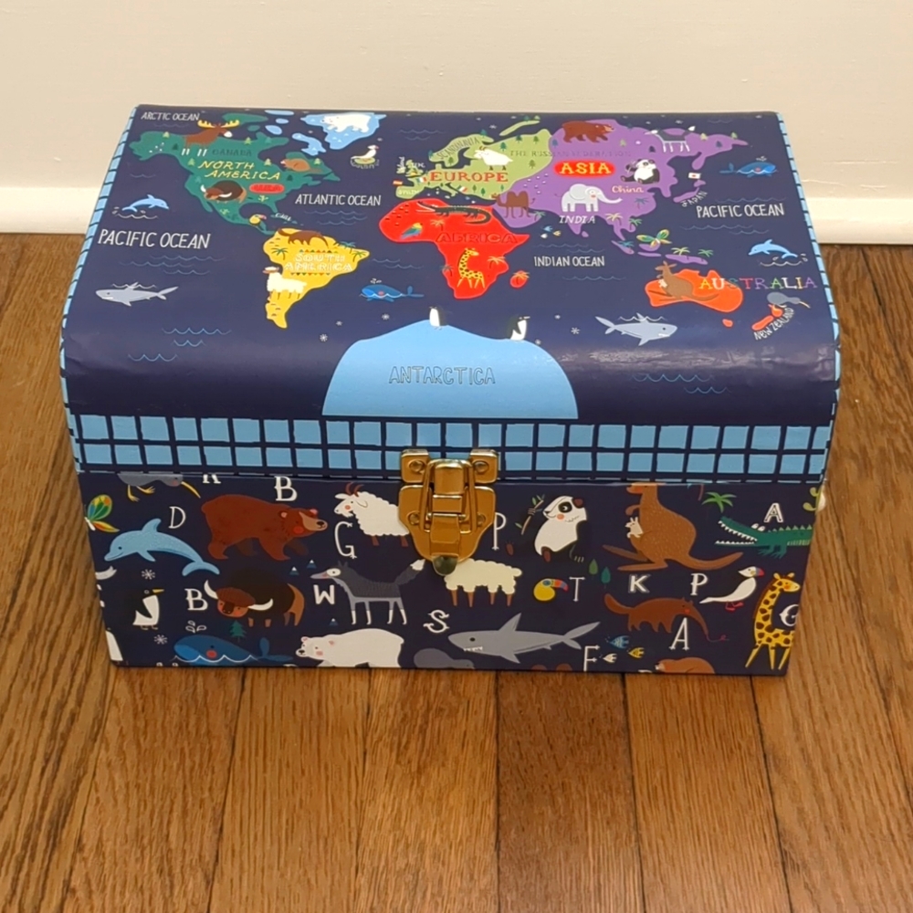 World Map & Animals Decorative Toy Keepsake Box